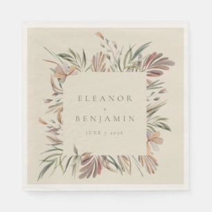 Custom Earthy Rustic Botanical Wedding Names Serviette