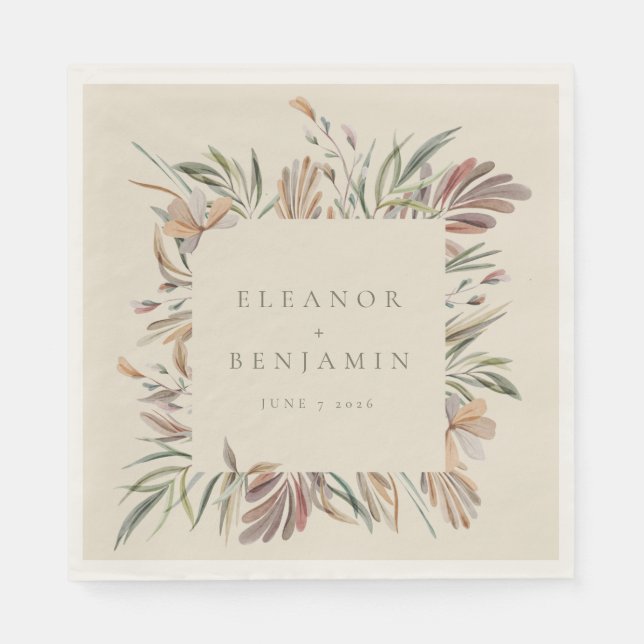 Custom Earthy Rustic Botanical Wedding Names Serviette (Vorderseite)