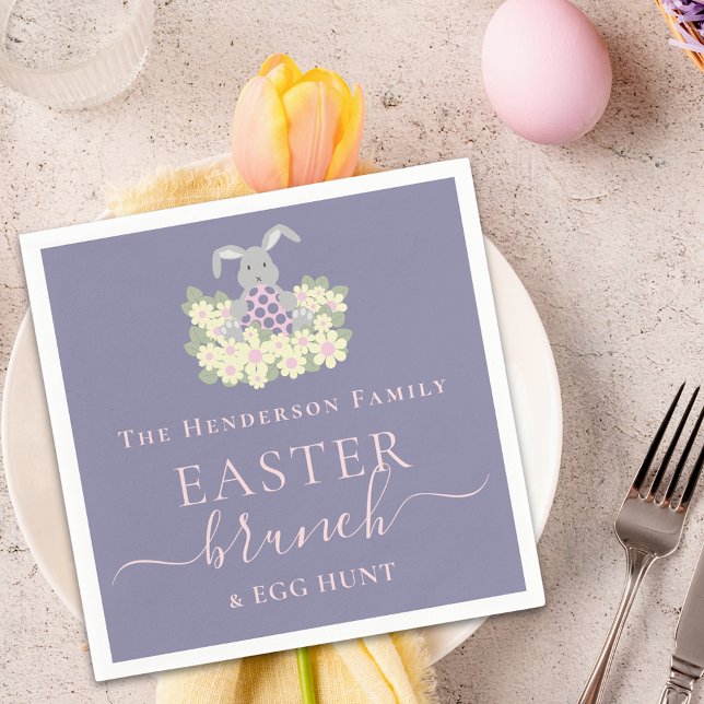 Custom Easter Brunch Cute Bunny Egg Hunt Purple Serviette (Easter brunch and egg hunt cute bunny spring party purple pink custom napkins)