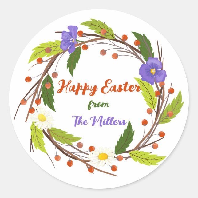 Custom Easter Wreath Sticker with Family Name (Vorderseite)