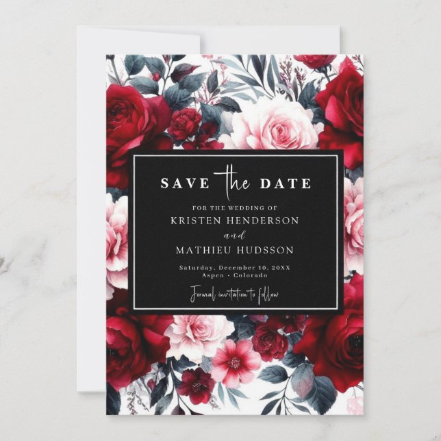 Custom Editable Crimson Red Wedding Save The Date (Vorderseite)