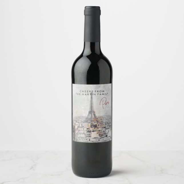 Custom Eiffelturm Paris Weinlabel Personalisiert Weinetikett (Vorderseite)