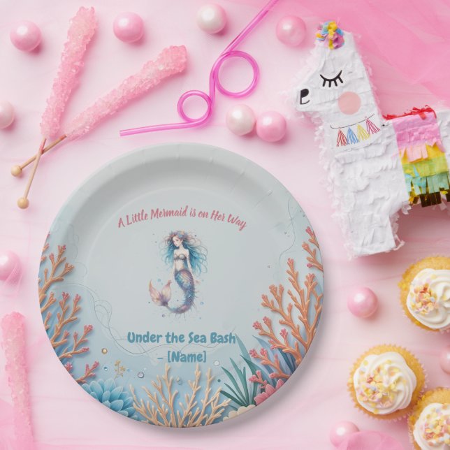 Custom Eine kleine Meerjungfrau ist auf ihrem Weg  Pappteller (Party)