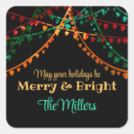 Custom Einzigartige farbenfrohe Weihnachtsleuchten Quadratischer Aufkleber