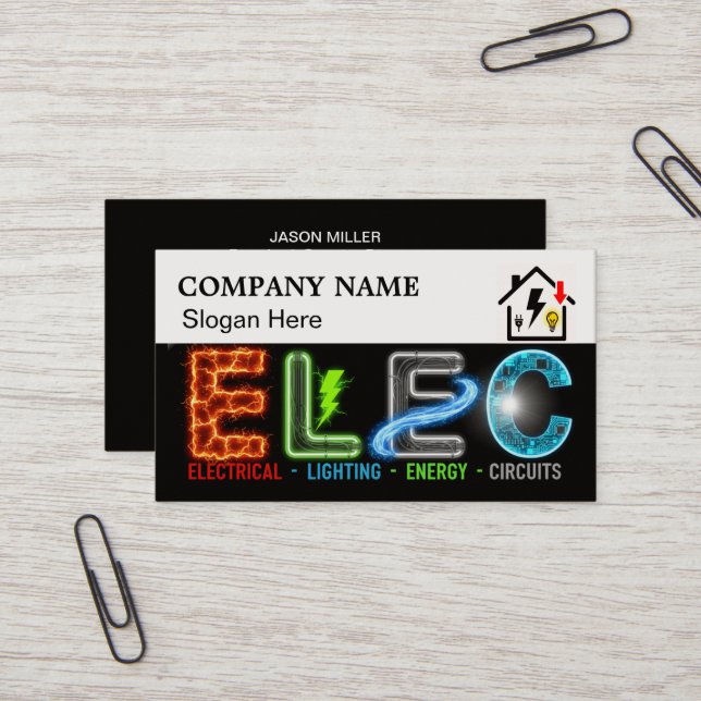 Custom Electrician Business Card with Company Logo Visitenkarte (Vorderseite/Rückseite Beispiel)