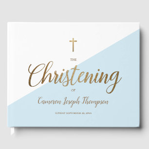 Custom Elegance Blue Cross Baby Christening Gästebuch