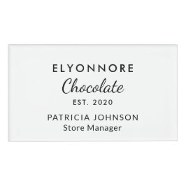 Custom Elegant B&W Minimal Chocolate Brand Staff Namenschild