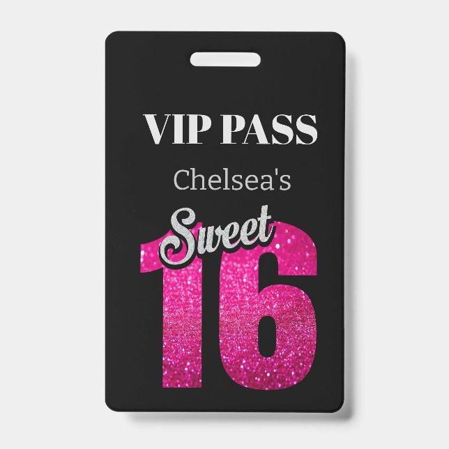 Custom Elegant Birthday Black Sweet 16 VIP Ausweis (Vorderseite)