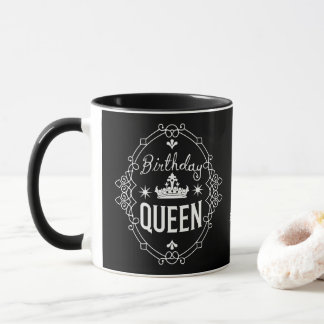 Custom Elegant Birthday Queen Typography Black Tasse