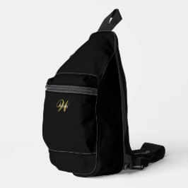 Custom Elegant Black Gold Initial Monogram  Crossbody Bag