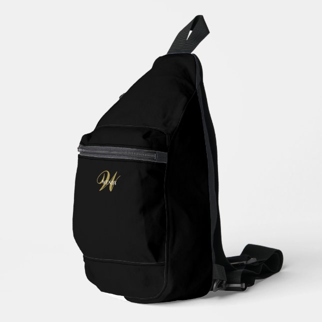 Custom Elegant Black Gold Initial Monogram  Crossbody Bag (Rechte Ecke)