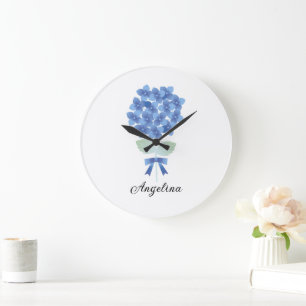 Custom Elegant Blue Blume Wall Clock Große Wanduhr