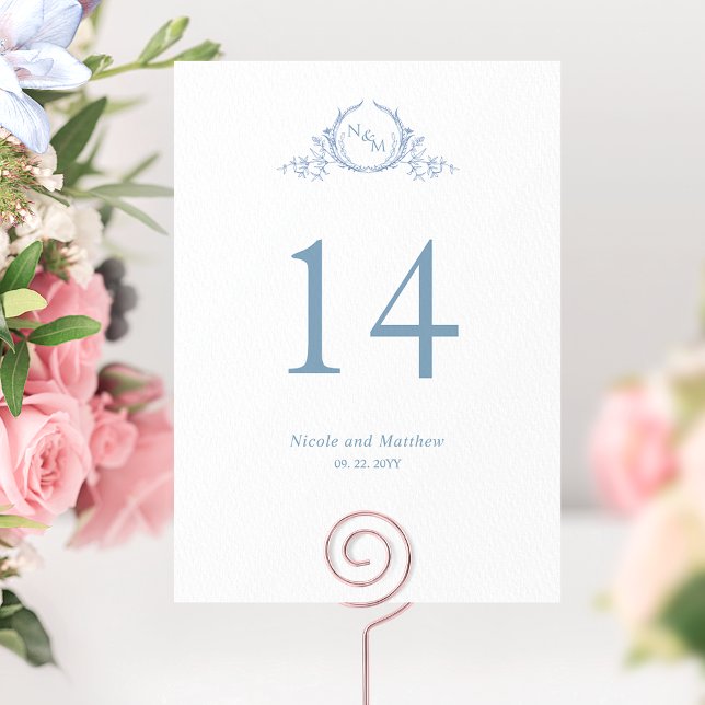 Custom, Elegant Blue Monogram Wedding Tischnummer (Von Creator hochgeladen)