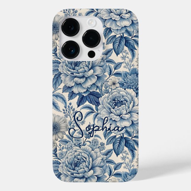 Custom Elegant Boho Chic Blue Blossom Case-Mate iPhone Hülle (Rückseite)