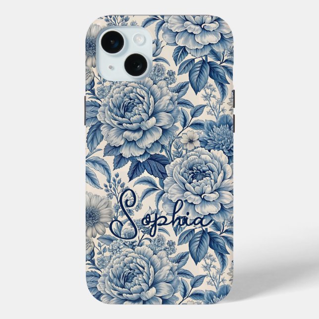 Custom Elegant Boho Chic Blue Blossom Case-Mate iPhone Hülle (Rückseite)