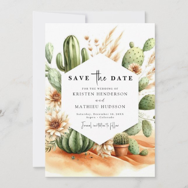Custom Elegant Cactus Wedding Save The Date (Vorderseite)