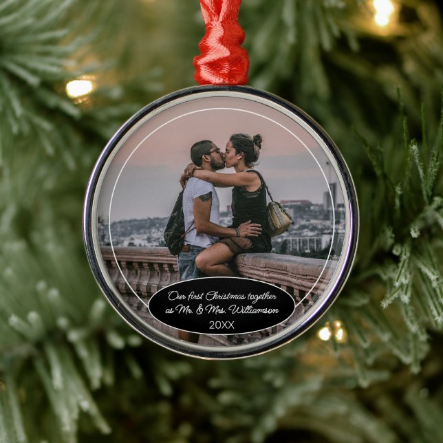Custom Elegant Classic Couple Foto 1. Weihnachten Ornament Aus Metall (Baum)