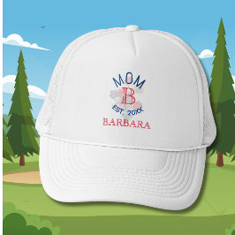 Custom Elegant Floral MOM EST. Monogram Truckerkappe