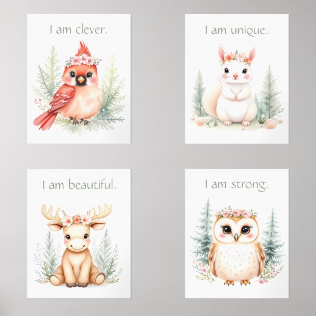 Custom Elegant Girl Woodland Kinderzimmer Affirmat Bilderwand Sets (Vorderseite)