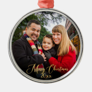 Custom Elegant Gold Script Family Foto Weihnachten Ornament Aus Metall