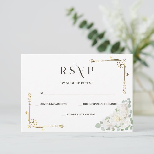 Custom Elegant Gold Wedding RSVP Template (Stehend Vorderseite)