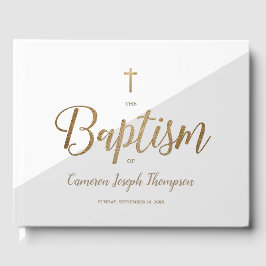 Custom Elegant Gray Gold Cross Baby Taufe Gästebuch