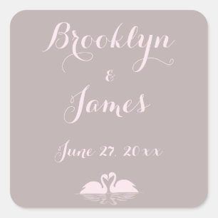 Custom Elegant Gray Pink Swan Wedding Stickers