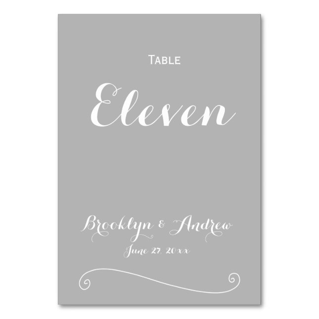 Custom Elegant Gray White Wedding Tischnummern (Vorderseite)