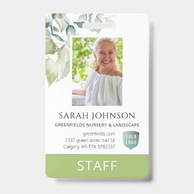 Custom Elegant Greenere Employee Foto ID  Ausweis (Vorderseite)