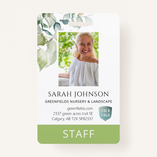 Custom Elegant Greenere Employee Foto ID  Ausweis (Vorderseite)