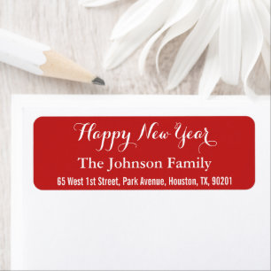 Custom Elegant Happy New Year Red Rücksendeadresse