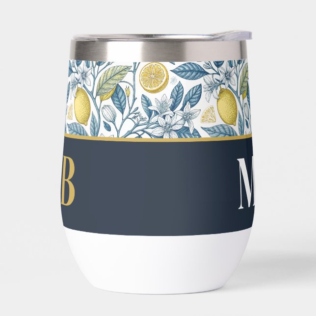 Custom Elegant Mediterranean Lemon Botanical Navy (Links)