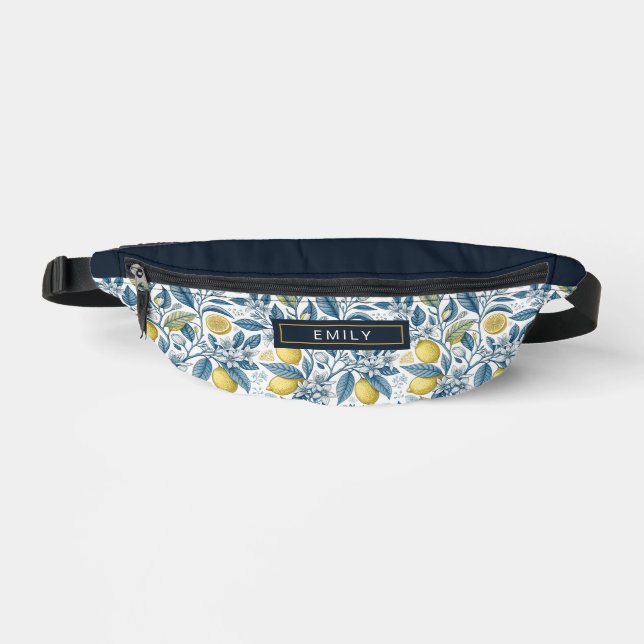 Custom Elegant Mediterranean Lemon Botanical Navy Bauchtasche (Vorderseite)