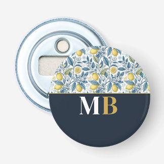 Custom Elegant Mediterranean Lemon Botanical Navy Flaschenöffner