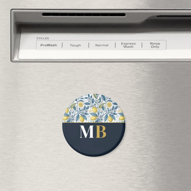 Custom Elegant Mediterranean Lemon Botanical Navy Magnet (In Situ (Geschirrspüler))