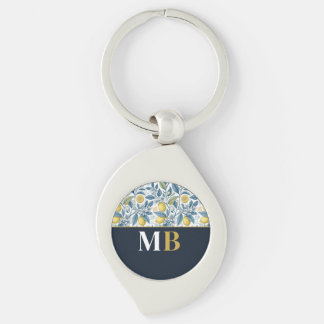 Custom Elegant Mediterranean Lemon Botanical Navy Schlüsselanhänger