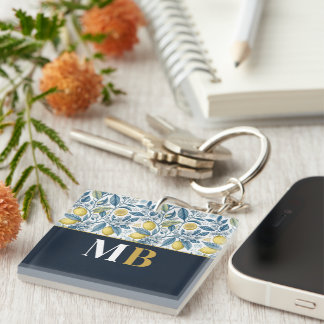 Custom Elegant Mediterranean Lemon Botanical Navy Schlüsselanhänger