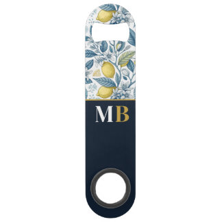 Custom Elegant Mediterranean Lemon Botanical Navy Speed Flaschenöffner