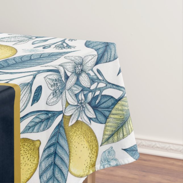 Custom Elegant Mediterranean Lemon Botanical Navy Tischdecke (Beispiel)