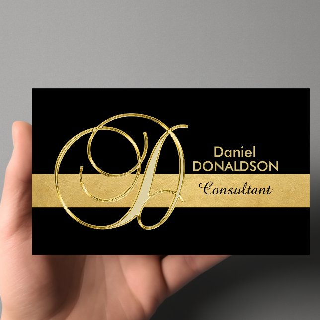 Custom Elegant Mit Monogramm Gold Black Initial 'D Visitenkarte (Custom Elegant Monogrammed Gold Black Initial 'D' Business Card)