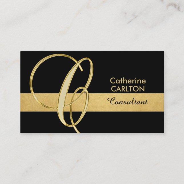 Custom Elegant Mit Monogramm Gold Black Initial '' Visitenkarte (Vorderseite)