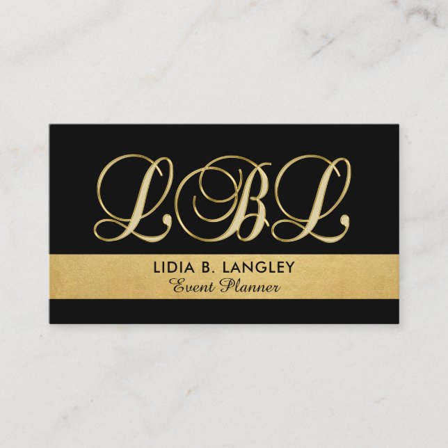 Custom Elegant Mit Monogramm Gold Black Initial Visitenkarte (Vorderseite)