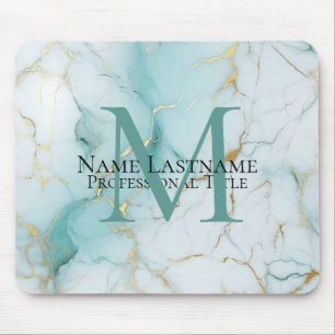 Custom Elegant Monogram Aqua Marmor Mousepad