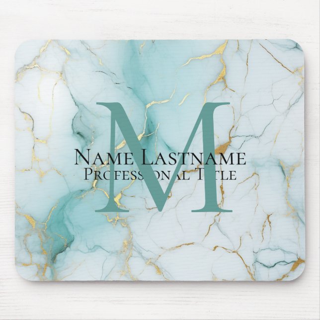 Custom Elegant Monogram Aqua Marmor Mousepad (Vorne)