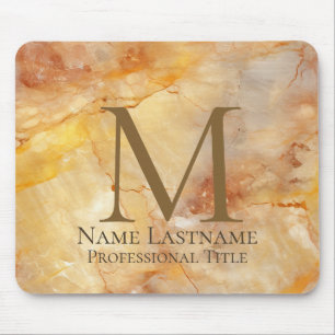 Custom Elegant Monogram Gold Bronze Rosy Marmor Mousepad