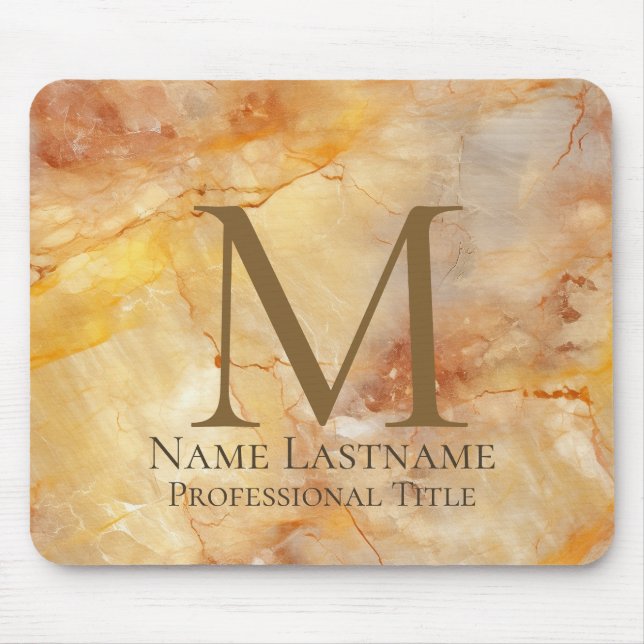 Custom Elegant Monogram Gold Bronze Rosy Marmor Mousepad (Vorne)