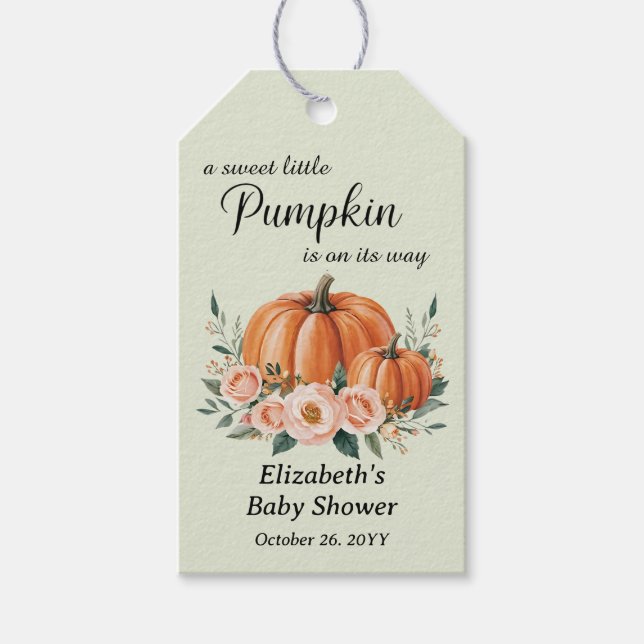 Custom Elegant Pumpkin Floral Baby Shower Geschenkanhänger (Vorderseite)