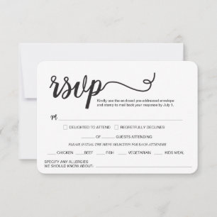 Custom Elegant script Hochzeit Mahlzeiten alle All RSVP Karte
