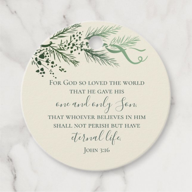 Custom Elegant Script Sage John 3:16 Christmas Geschenkanhänger (Vorderseite)