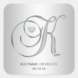 Custom Elegant Silver Mit Monogramm Anfangsbuchsta Quadratischer Aufkleber